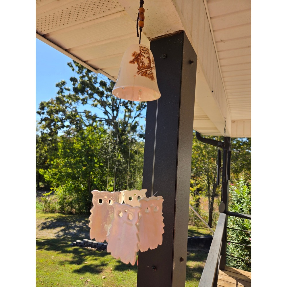 Vintage Wal-Mart Ceramic Owl Wind Chime Iridescent Luster Glaze Retro Decor